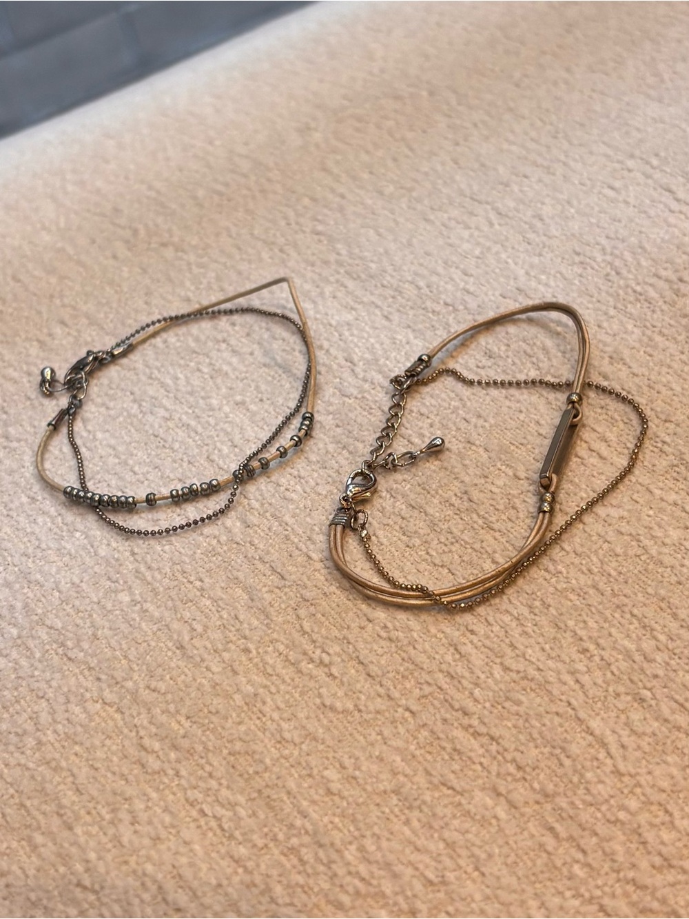 Two Delicate Gold and Silver Tone Layered Bracelets